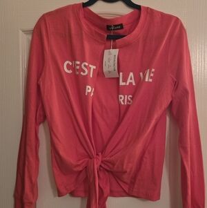C'est La Vie Pink Long Sleeve Tie-Front Top